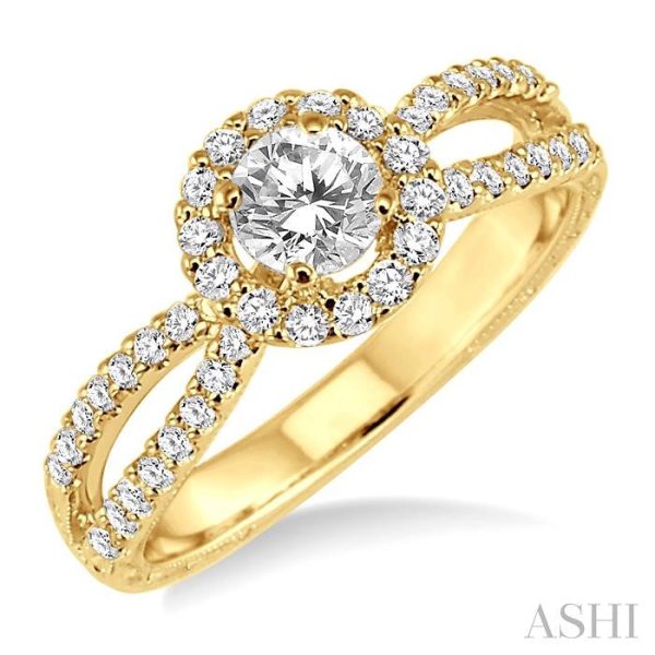 3 4 Ctw Diamond Engagement Ring with 1 3 Ct Round Cut Center Stone in 14K Yellow Gold Supply