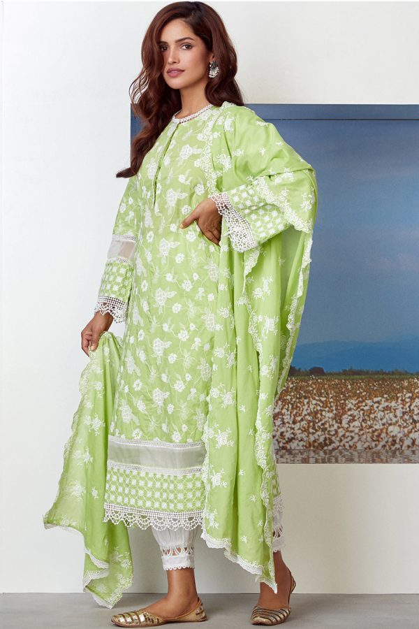 Mulmul Cotton Sonet Lime Green Kurta Hot on Sale