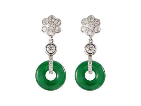 Diamond jade 18k white gold drop earrings - Samuel Kung - Metallic Online