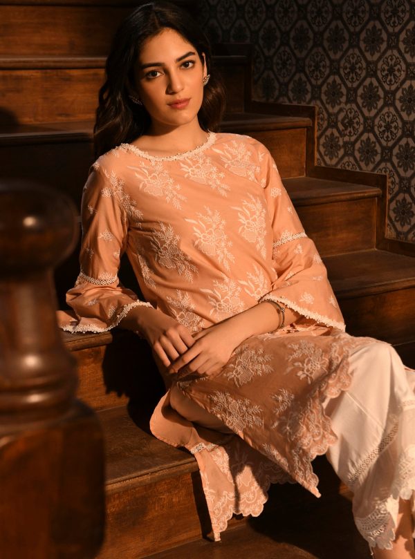 Mulmul Cotton Anisa Peach Kurta Online