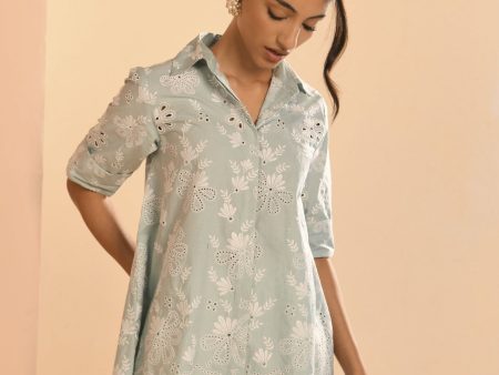 Mulmul Cotton Chiara Teal Blue Shirt For Discount