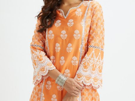 Mulmul Supima Satin Blair Orange Kurta on Sale