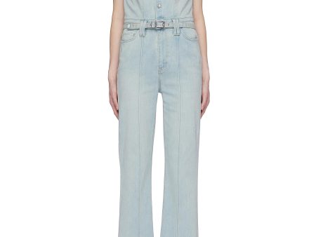 The Zenith  belted button front sleeveless denim jumpsuit - Current Elliott - Blue Supply