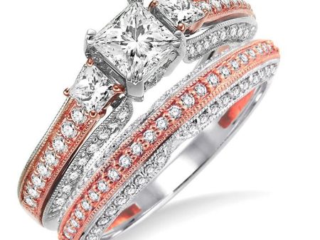 1 1 4 Ctw Diamond Wedding Set with 1 Ctw Princess Cut Engagement Ring and 1 4 Ctw Wedding Band in 14K White and Rose Gold Online now