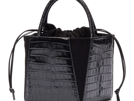 Dorthea  suede panel croc embossed leather top handle bag - Trademark - Black on Sale