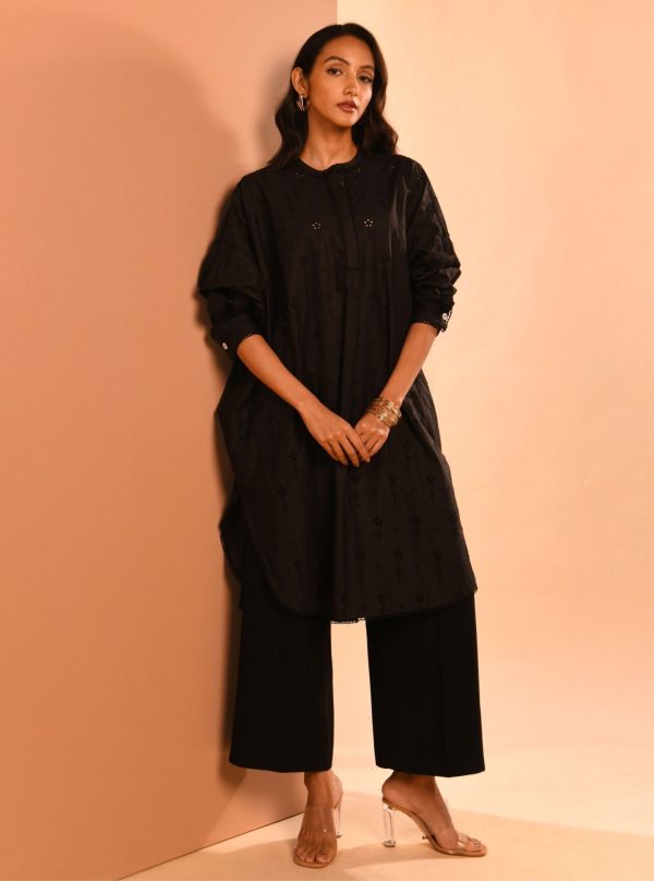 Mulmul Cotton Oriana Black Kurta With Mulmul Cotton Oriana Black Pant Online Hot Sale