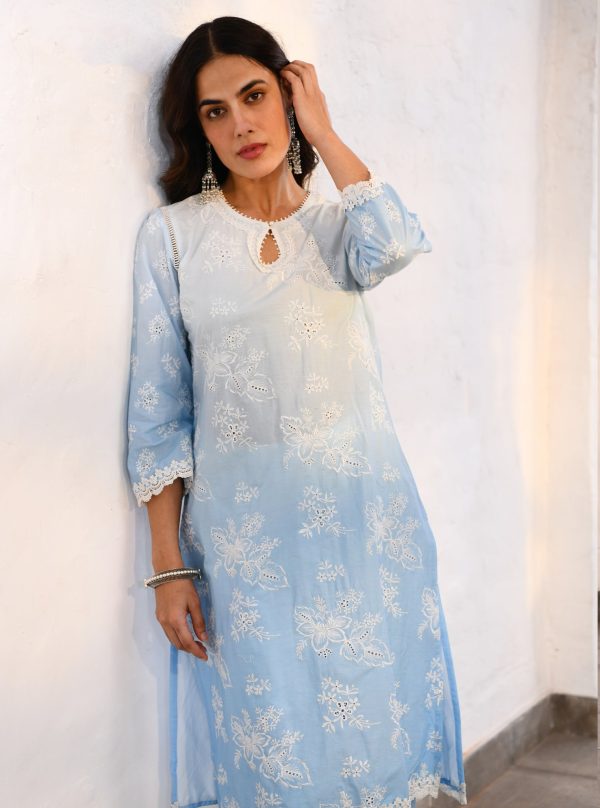 Mulmul Cotton Savri Blue Kurta With Mulmul Cotton Savri Blue Dhoti Pant Supply