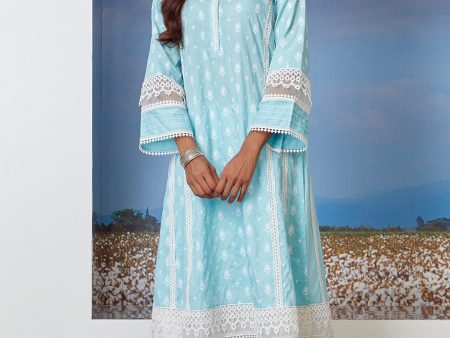 Mulmul Cotton Lake Shore Turq Kurta Sale