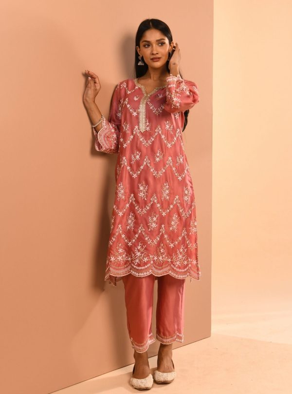 Mulmul Cupro Valaya Mauve Kurta With Mulmul Cupro Valaya Mauve Pant Online