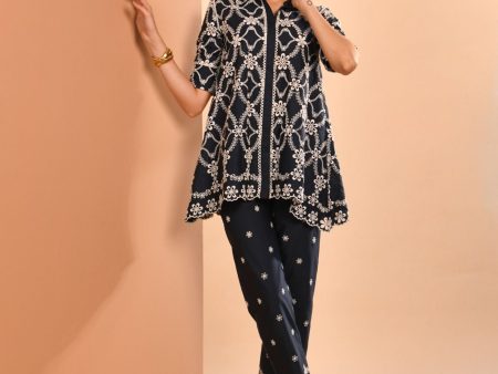 Mulmul Cotton Prue Navy Shirt With Mulmul Cotton Prue Navy Pant For Cheap