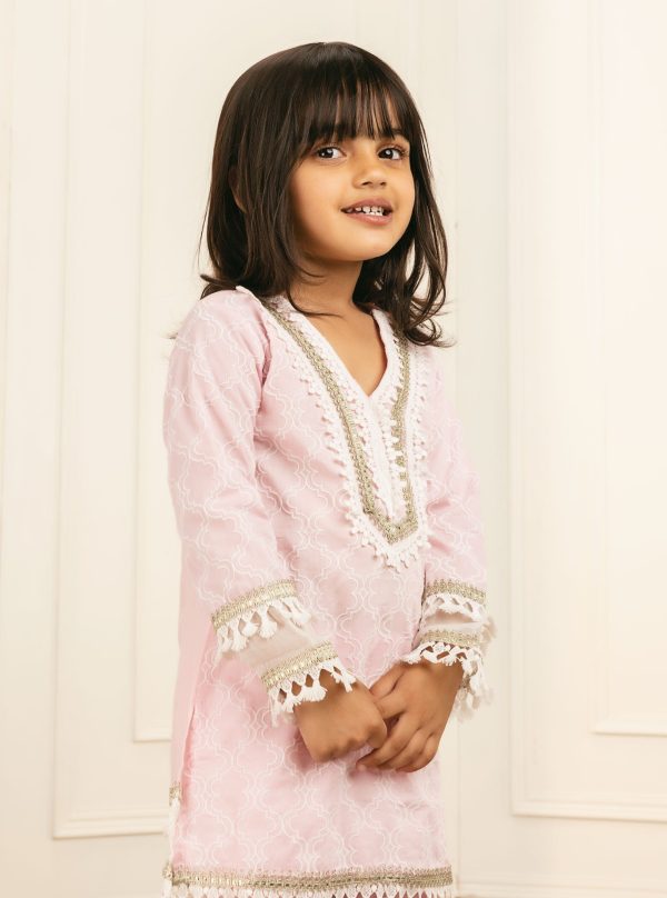 Mulmul Cotton Elara Pink Kurta With Elara Pink Garara Supply