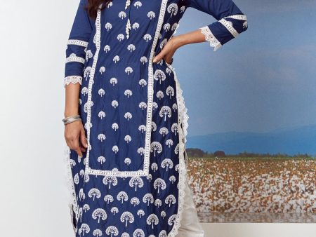 Mulmul Snowdrop Navy Kurta on Sale