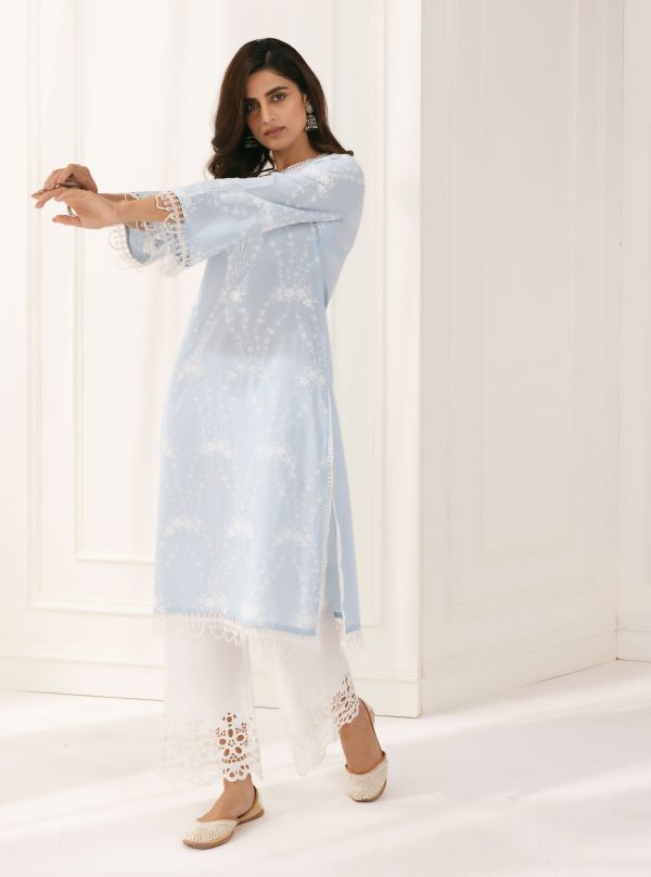 Mulmul Cotton Arki Blue Kurta For Cheap