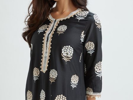 Mulmul Supima Satin Amira Black Kurta Online now