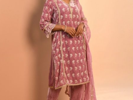 Mulmul Velvet Naia Lilac Kurta With Mulmul Naia Lilac Pant Cheap