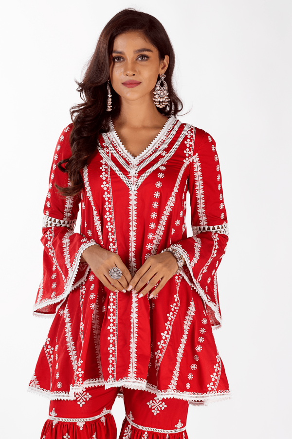 Mulmul Cotton Arlo Red kurta Online Hot Sale