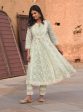 Mulmul Organza Zola Green Anarkali Kurta With Mulmul Cotton Zola Green Pant For Cheap