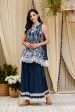 Mulmul Blossom Navy Kurti With Blossom Sharara For Discount