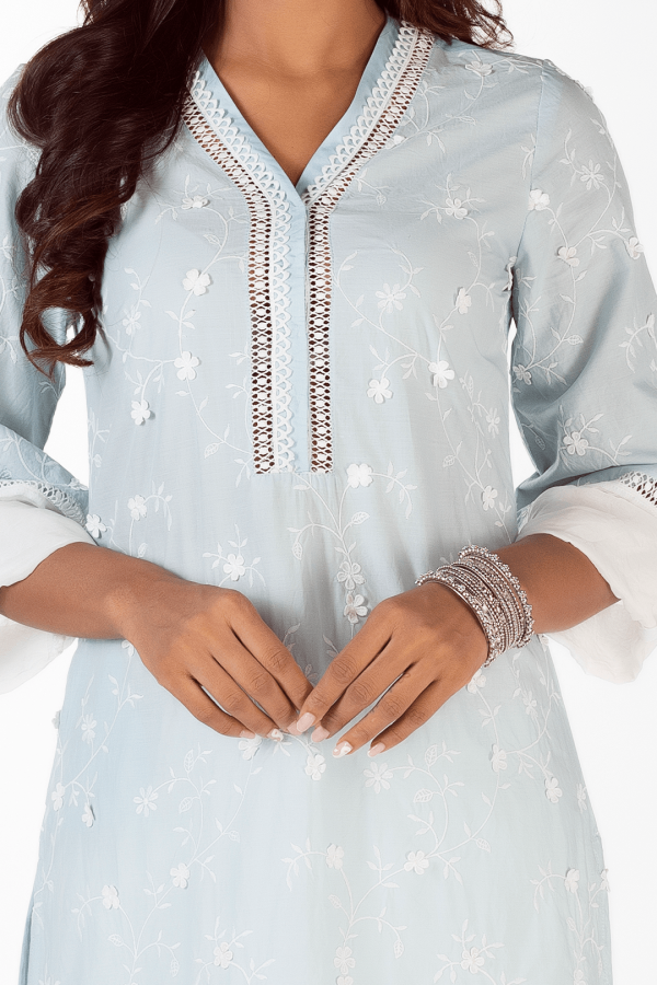 Mulmul Cotton Echo Light Blue Kurta For Cheap