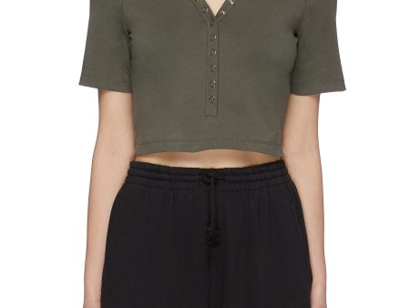 Snap button V-neck cropped T-shirt - alexanderwang.t - Green Fashion