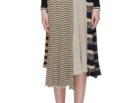 Asymmetric stripe patchwork pleated knit skirt - Sonia Rykiel - Multi-colour Discount