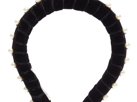 Mathilda  Swarovski pearl velvet headband - Jennifer Behr - Black on Sale