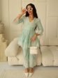 Mulmul Cotton Ayn Teal Blue Top With Mulmul Cotton Ayn Teal Blue Pant Hot on Sale