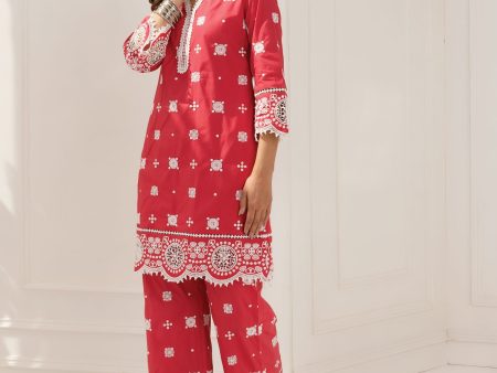 Mulmul Cotton Leh Red Kurta Sale