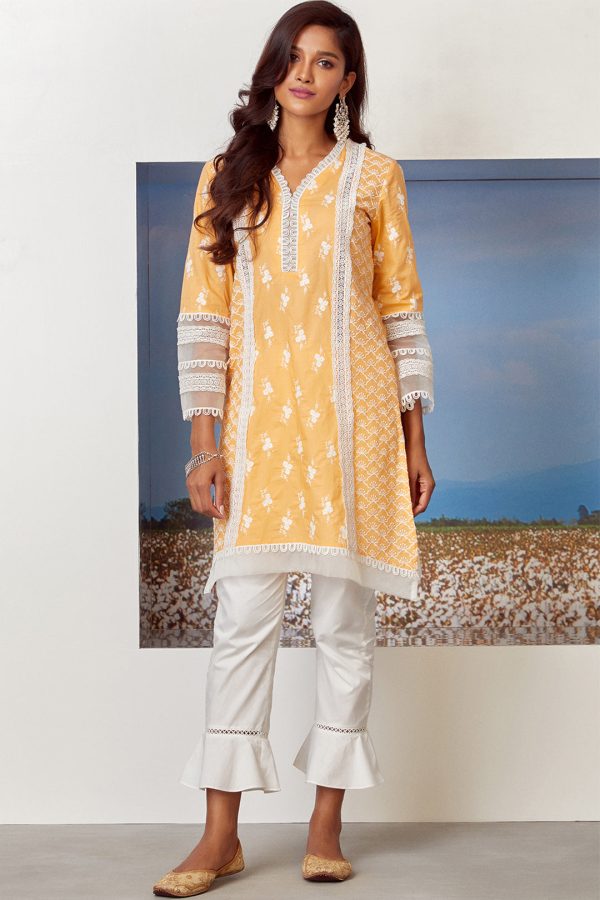 Mulmul Cotton Armada Orange Kurta Online Sale