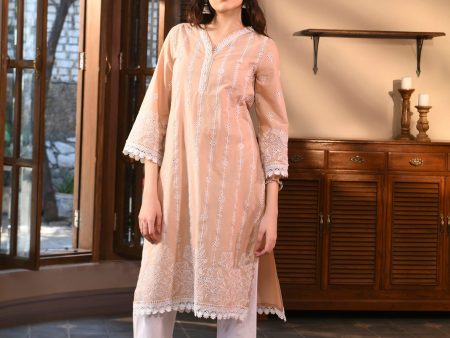 Mulmul Cotton Fila Beige Kurta Discount