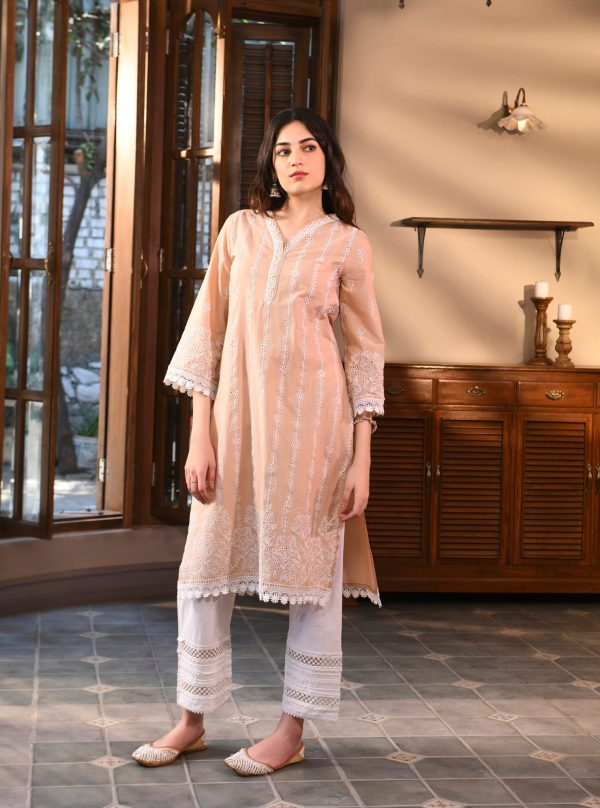 Mulmul Cotton Fila Beige Kurta Discount