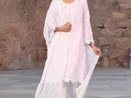 Mulmul Cotton BayBreeze Pink Kurta With Border White Dhoti Pant Online Hot Sale