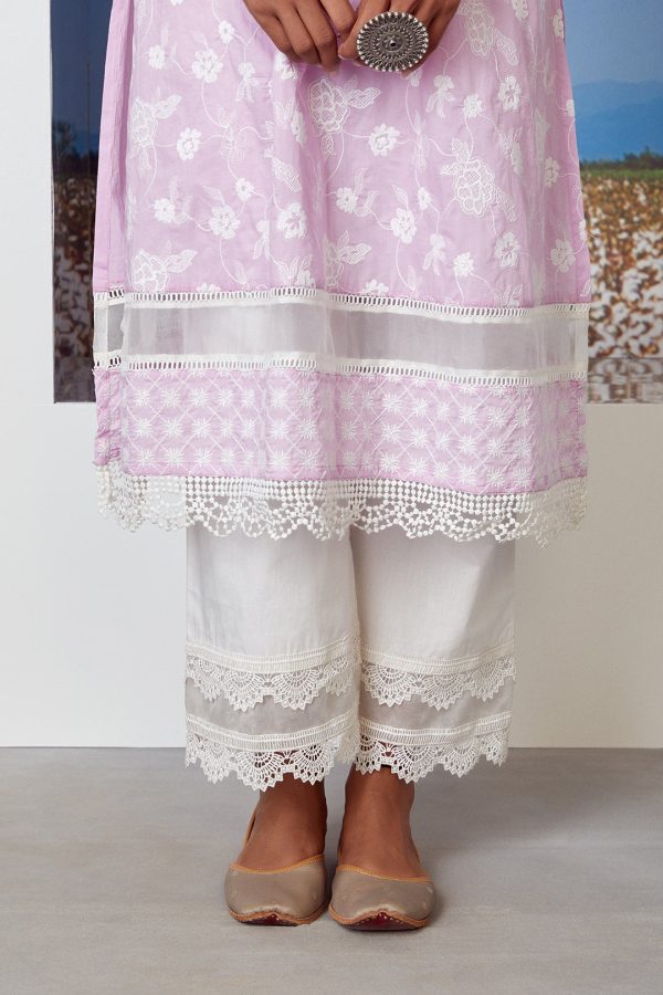 Mulmul Cotton Sonet Lilac Kurta Hot on Sale