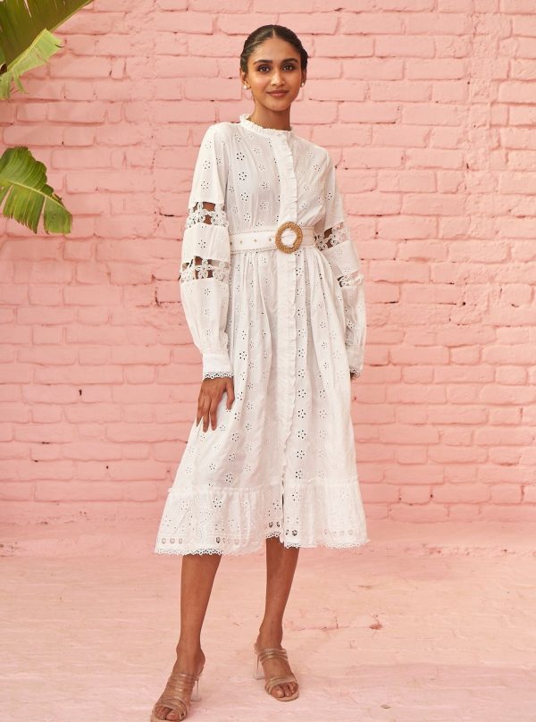 Mulmul Cotton Viv White Long Dress Online