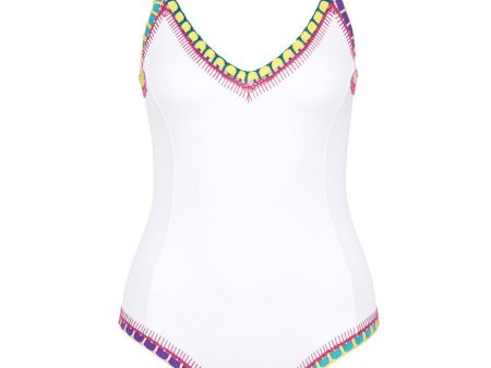 Yaz  crochet trim scoop back one-piece swimsuit - KIINI - White Online Sale