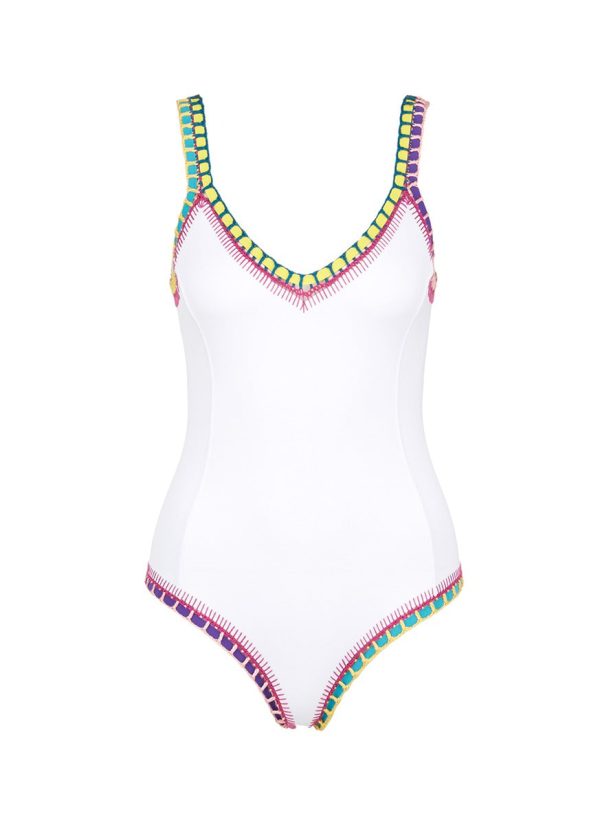 Yaz  crochet trim scoop back one-piece swimsuit - KIINI - White Online Sale