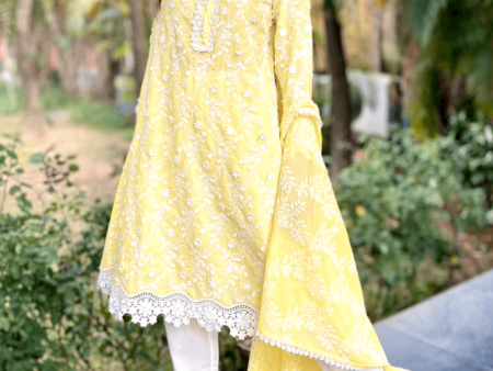 Mulmul Cotton Baybreeze Yellow Kurta Online Sale