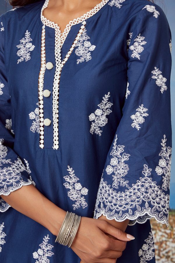 Mulmul Cotton Moon Light Navy Kurta Online now