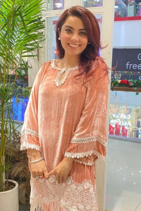 Makhmal Fern Pink Kurta with Fern Peach Pyjama Discount