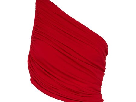 Diana  ruched one-shoulder bikini top - Norma Kamali - Red Online Hot Sale