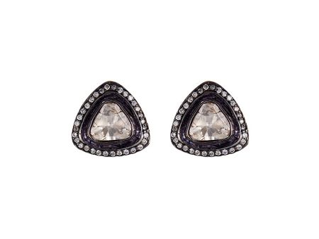 Diamond gold alloy triangle stud earrings - Aishwarya - Metallic Online now