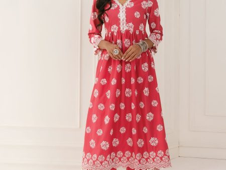 Mulmul Cotton Malana Red Kurta Hot on Sale