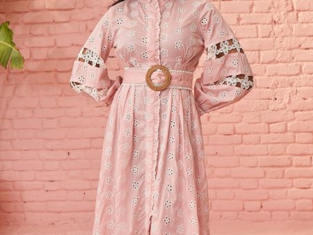 Mulmul Cotton Viv Dusty Pink Long Dress on Sale