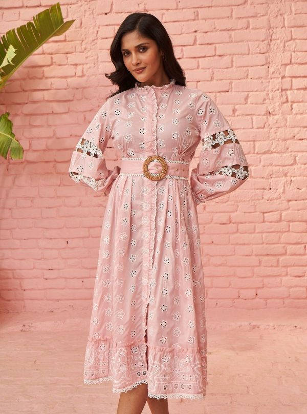 Mulmul Cotton Viv Dusty Pink Long Dress on Sale