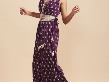 Mulmul Silk Raabta Purple Jumpsuit Supply