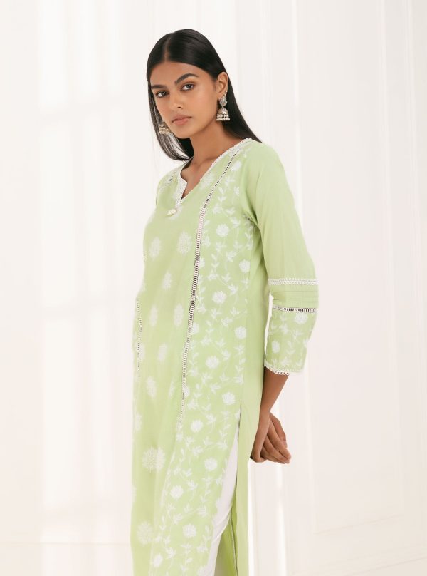 Mulmul Cotton Kannur Green Kurta Online Hot Sale