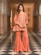 Mulmul Organza Satin Afreen Burnt Orange Top with Mulmul Modal Satin Afreen Burnt Orange Sharara Online Hot Sale