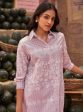 Mulmul Cotton Heli Lilac Long Kurta With Mulmul Cotton Heli Lilac Pant on Sale