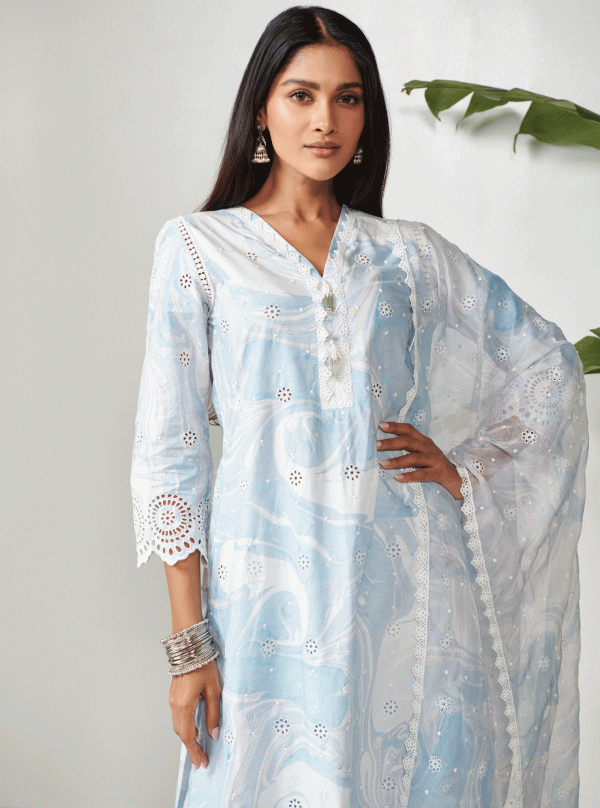 Mulmul Cotton Carrara Blue Kurta Sale