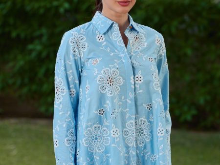 Mulmul Cotton Ora Blue Shirt Hot on Sale